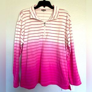 T by Talbots Half Zip Pullover Jacket Sweater Ombré Stripe Pink Women’s …